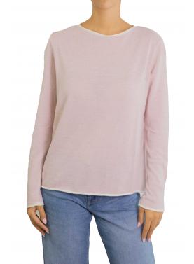 Maglioncino in misto cashmere tinta unita con bordi a contrasto di colore 